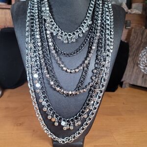 Elegant Silver and Black Layered Necklace
